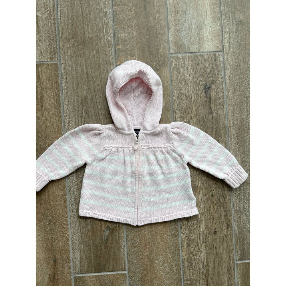 Ralph Lauren Pink & White Striped Knit Sweater Coat Sz 12 Mos.